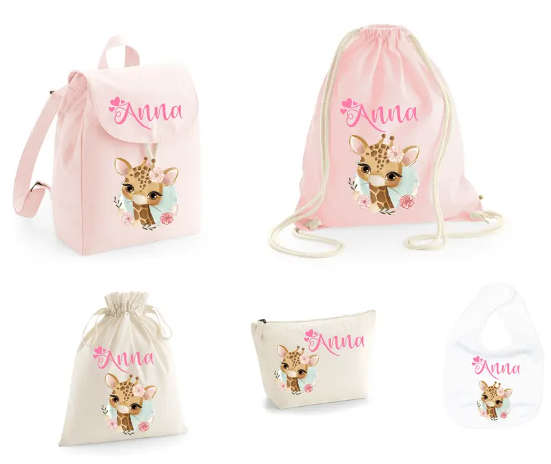SUPER Set Asilo Completo Personalizzato – Mini Zaino, Sacchetto Beauty Bambino Dolce Giraffa