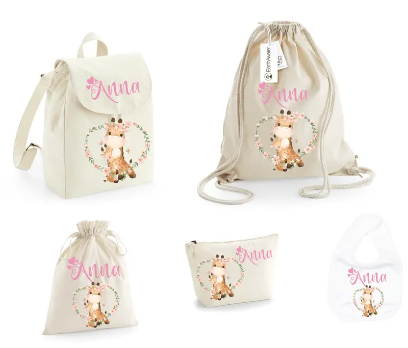 SUPER Set Asilo Completo Personalizzato – Mini Zaino, Sacchetto Beauty Bambino Giraffine