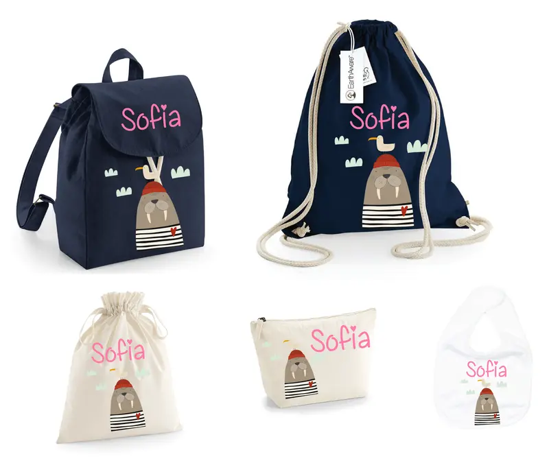 SUPER Set Asilo Completo Personalizzato – Mini Zaino, Sacchetto Beauty Bambino Tricheco