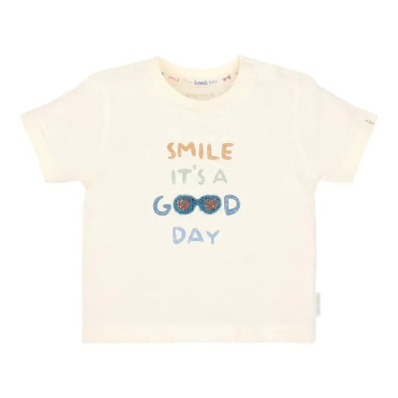 T-Shirt Bambino in Cotone Biologico con Grafica 'Smile' - Crema