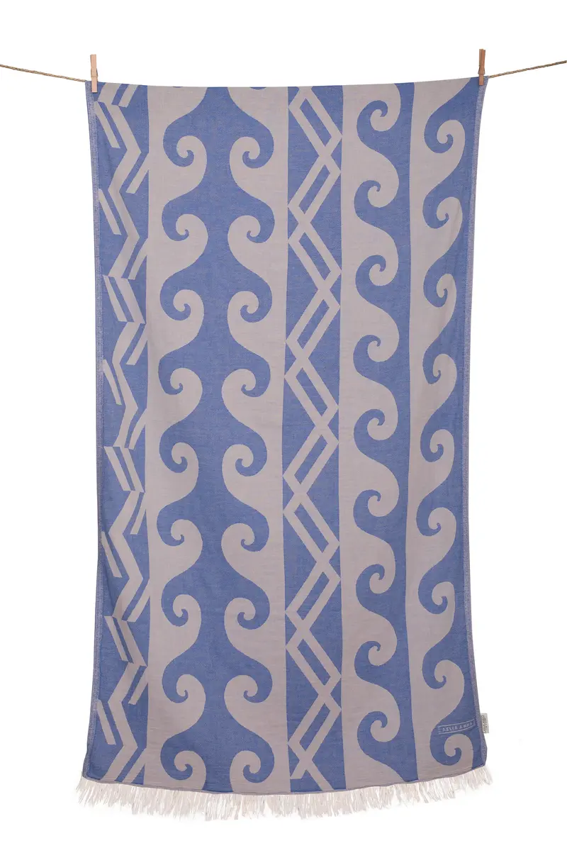 Telo Mare Aelia Anna Sirines Blu – 100% Cotone Leggero con frangia blu