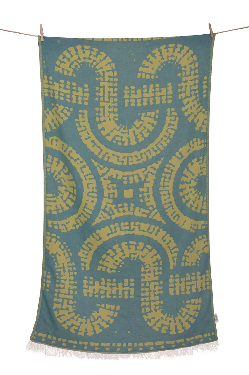 Telo Mare Cotone Aelia Anna Greek Mosaic Blu & Giallo 90x180 cm – Leggero, Assorbente e Perfetto da Viaggio