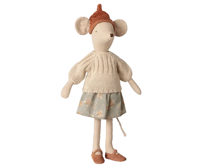 Topina Maileg Taglia Media con Gonna a Fiori e Maglione | Peluche Collezione Inverno PRE-ORDINE