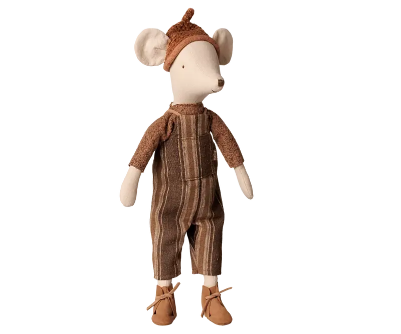 Topino Maileg Taglia Media con Salopette a Righe e Maglione | Peluche Collezione Inverno PRE-ORDINE