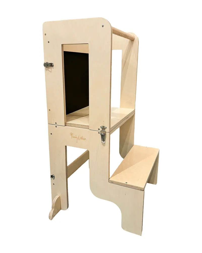Torre Montessoriana 3 in 1 - Natural - Lavagna Magnetica e Convertibile in Tavolo+Sedia Autonomia e Sicurezza