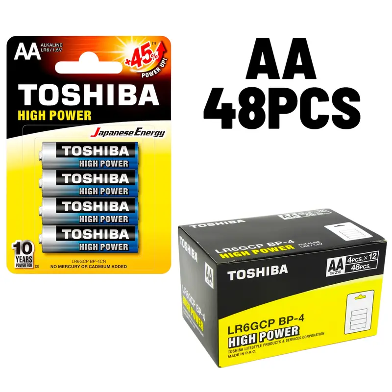 TOSHIBA 48 batterie AA batterie alcaline LR6 1,5 V, ultra lunga durata, 10 anni di conservazione, ideali per telecomandi, giocattoli, dispositivi elettronici,
