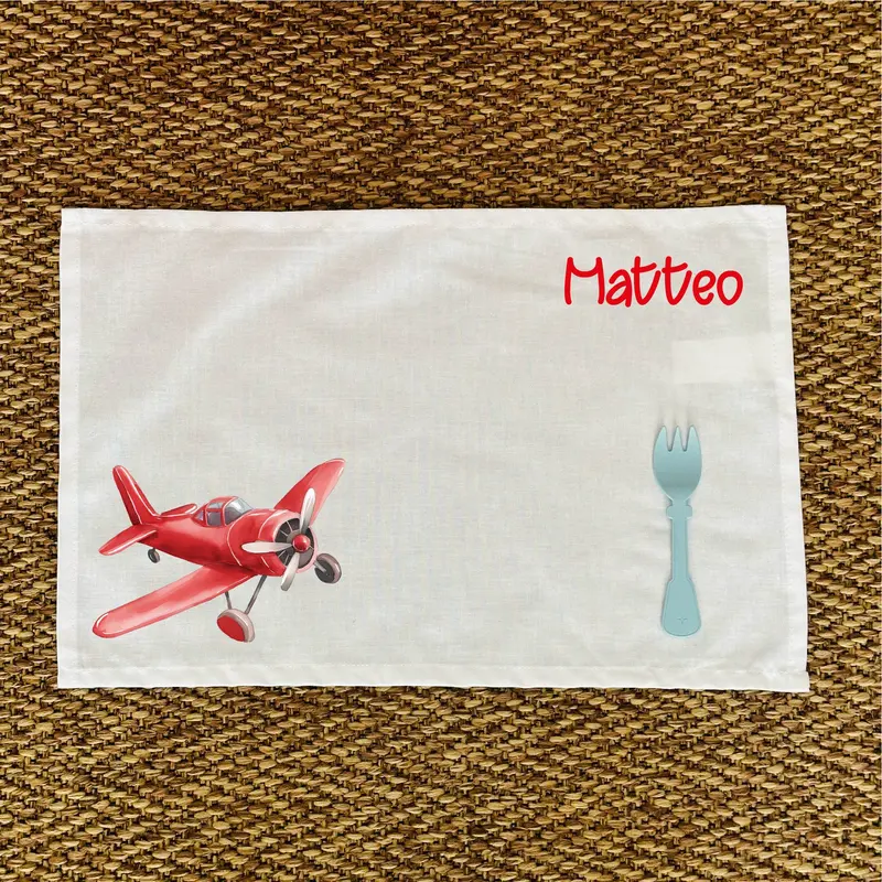Tovaglietta Asilo Bambino Personalizzata – Set Pappa con Nome Aereo