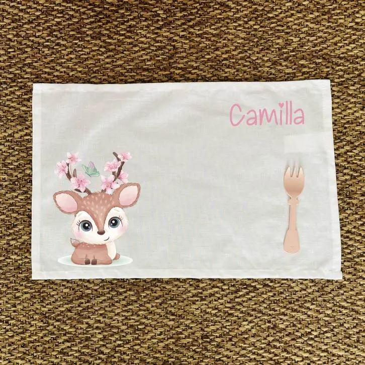 Tovaglietta Asilo Bambino Personalizzata – Set Pappa con Nome Cerbiatta