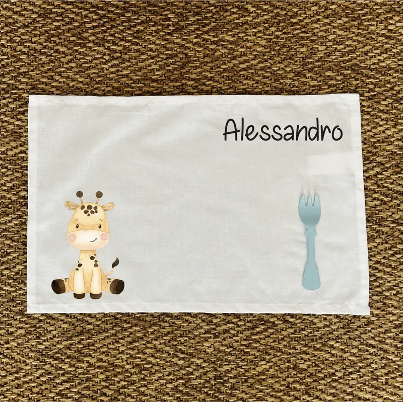 Tovaglietta Asilo Bambino Personalizzata – Set Pappa con Nome Cucciolo di Giraffa