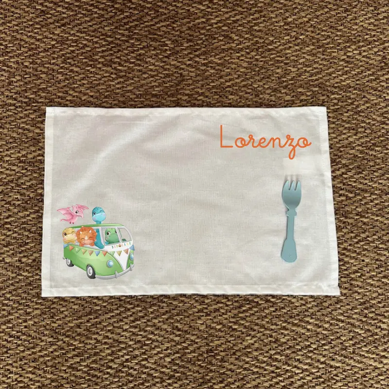 Tovaglietta Asilo Bambino Personalizzata – Set Pappa con Nome Cute Dino