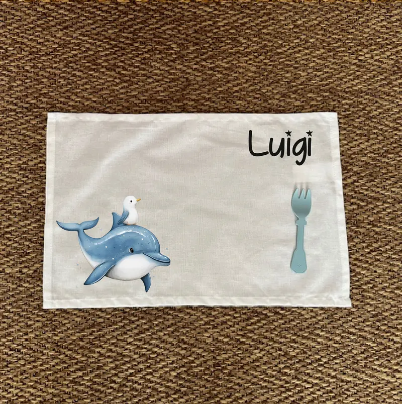 Tovaglietta Asilo Bambino Personalizzata – Set Pappa con Nome Delfino