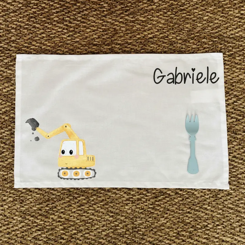 Tovaglietta Asilo Bambino Personalizzata – Set Pappa con Nome Escavatore