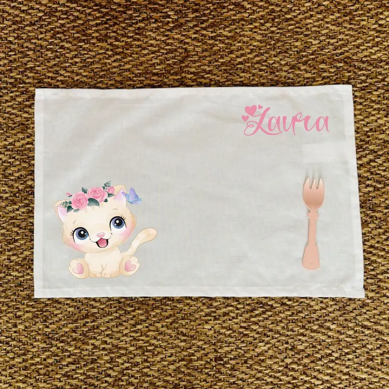 Tovaglietta Asilo Bambino Personalizzata – Set Pappa con Nome Gattina