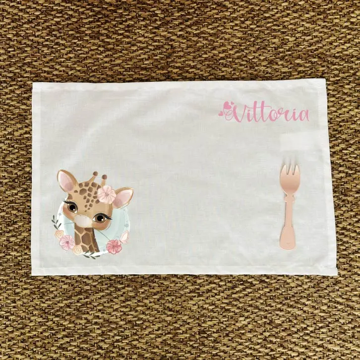 Tovaglietta Asilo Bambino Personalizzata – Set Pappa con Nome Giraffa