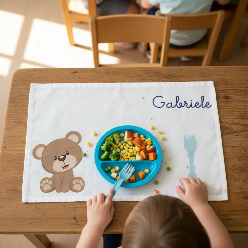 Tovaglietta Asilo Bambino Personalizzata – Set Pappa con Nome Orsetto