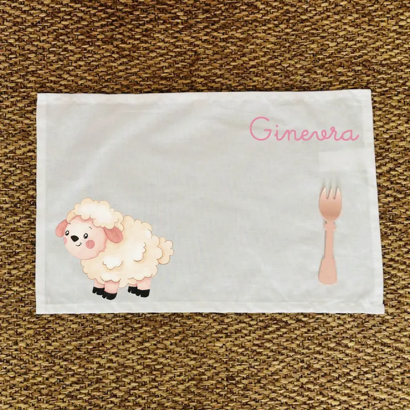 Tovaglietta Asilo Bambino Personalizzata – Set Pappa con Nome Pecorella