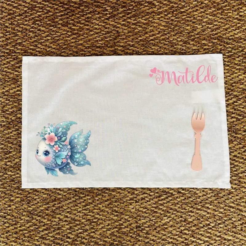 Tovaglietta Asilo Bambino Personalizzata – Set Pappa con Nome Pesciolina Azzurra