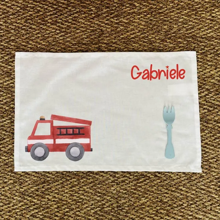 Tovaglietta Asilo Bambino Personalizzata – Set Pappa con Nome Pompieri