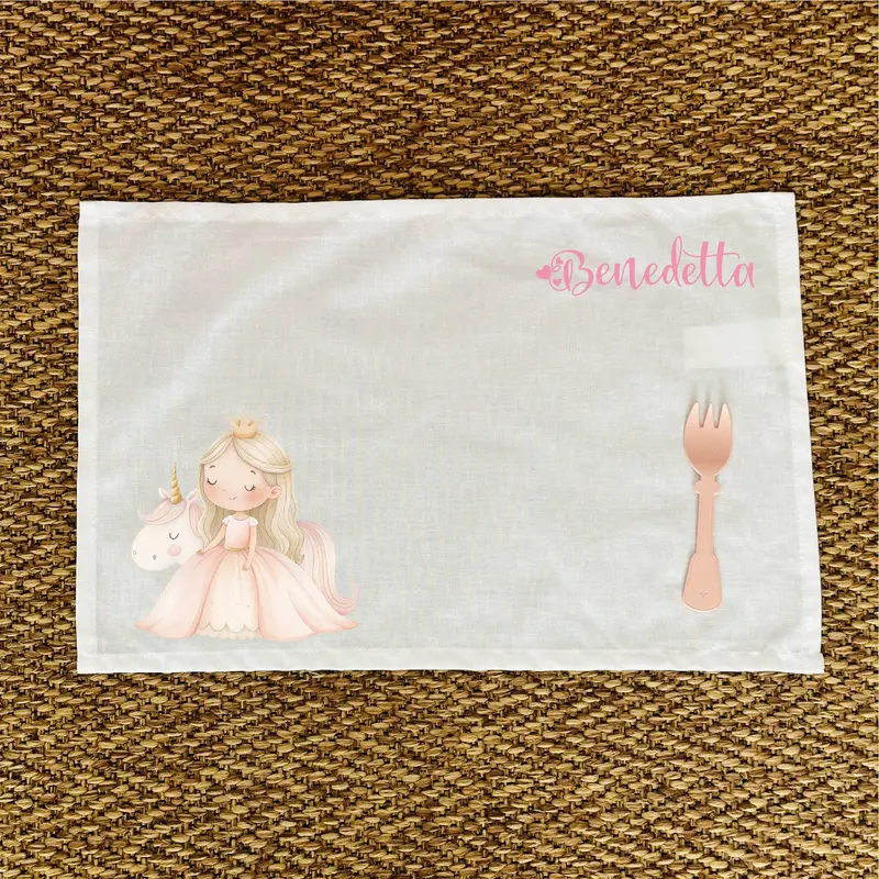Tovaglietta Asilo Bambino Personalizzata – Set Pappa con Nome Principessa Unicorno