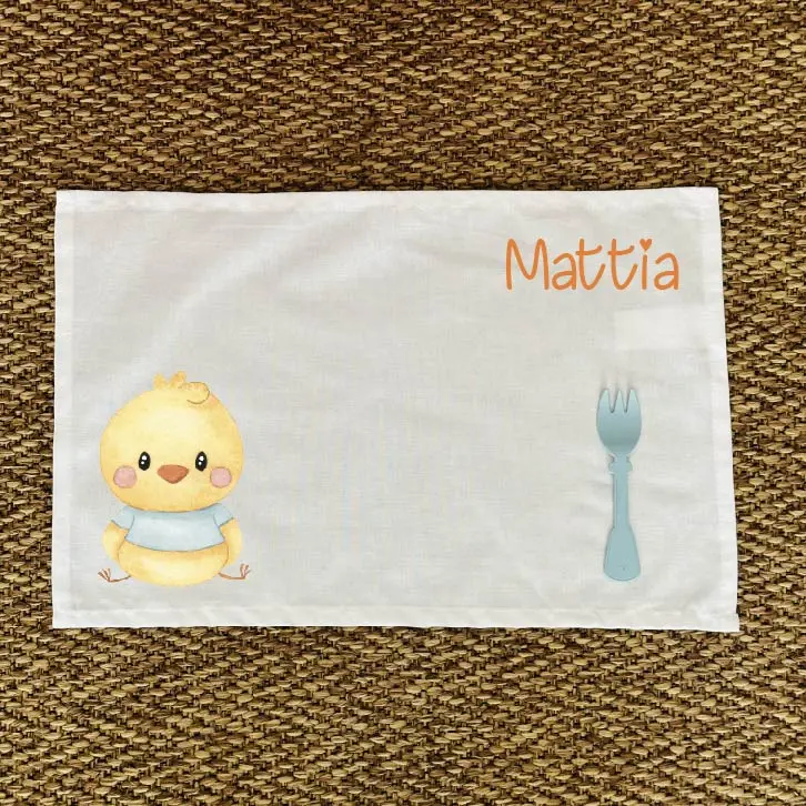 Tovaglietta Asilo Bambino Personalizzata – Set Pappa con Nome Pulcino Rosa/Azzurro