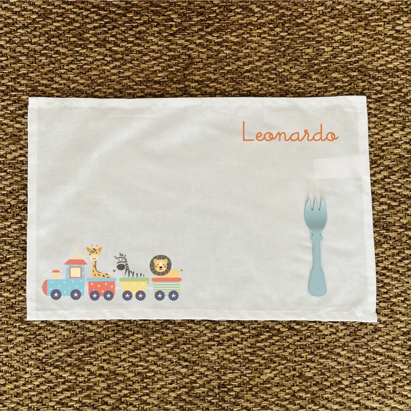 Tovaglietta Asilo Bambino Personalizzata – Set Pappa con Nome Trenino
