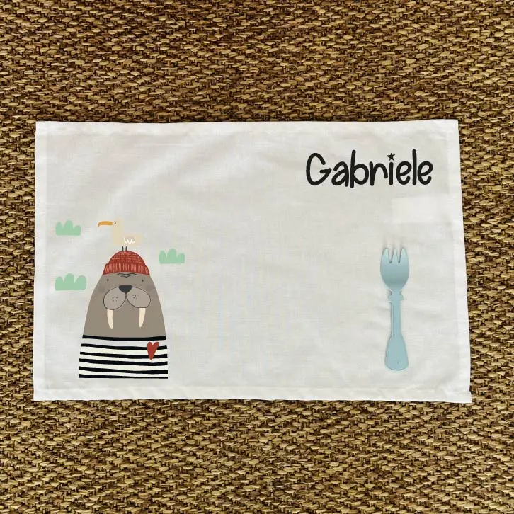Tovaglietta Asilo Bambino Personalizzata – Set Pappa con Nome Tricheco
