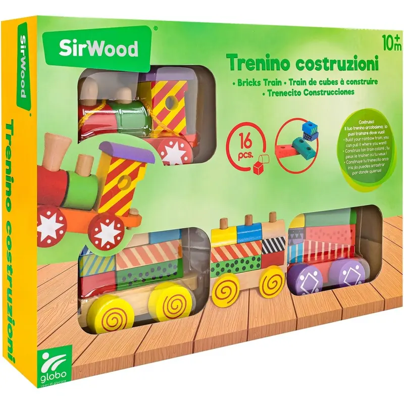 Treno In Legno Trainabile 16 Pezzi SirWood Globo 39996
