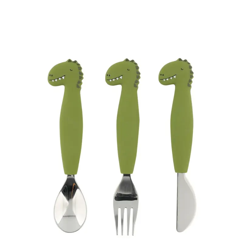 Trixie - Set di 3 posate in silicone Mr. Dino