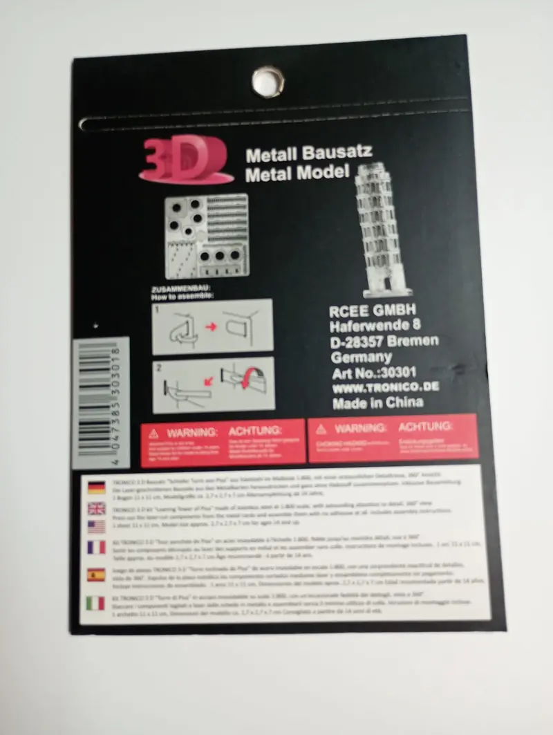 Tronico Torre di Pisa Leaning Tower 3D Metal Model scala 1