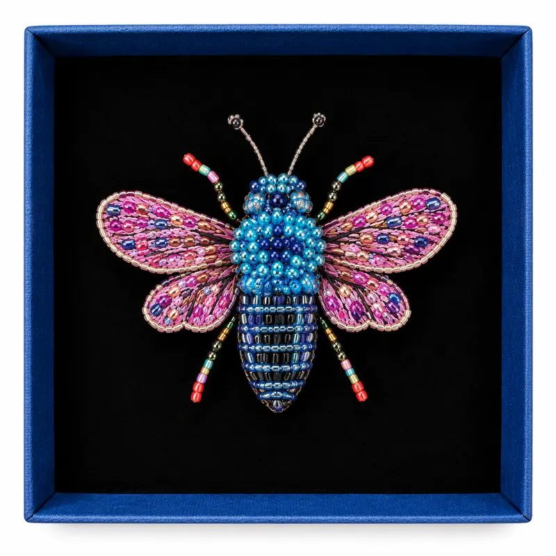 Trovelore Spilla Blue Bumble Bee Ricamata a Mano