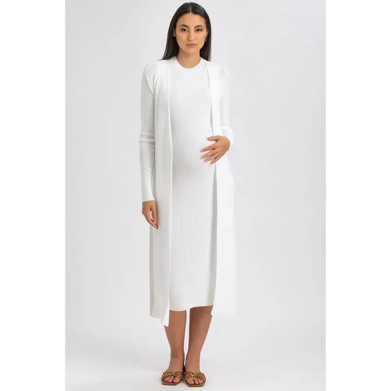 TULIP - Cardigan Premaman Bianco con Spacchi Laterali