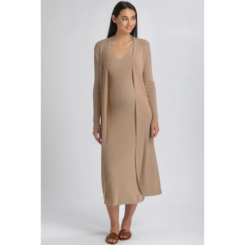 TULIP - Cardigan Premaman Marrone con Spacchi Laterali