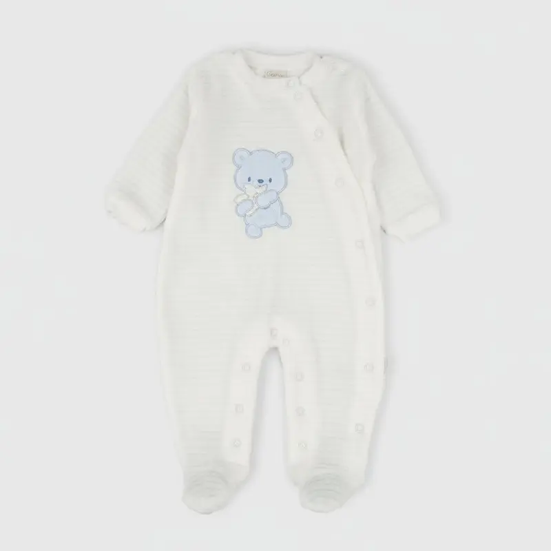 Tutina Neonato in Ciniglia Bianca con Orsetto azzurro