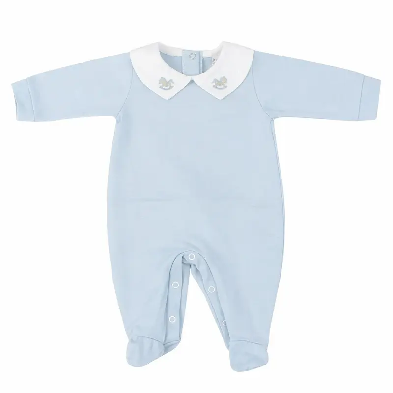 Tutina Neonato In Cotone Ricamato Al Colletto Celeste Klaiadì K196TJ