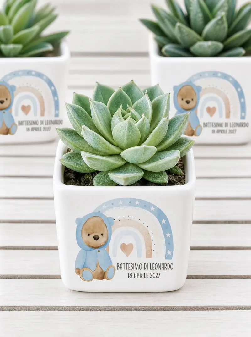Vasetto Battesimo in Ceramica con Orsetto, Personalizzato