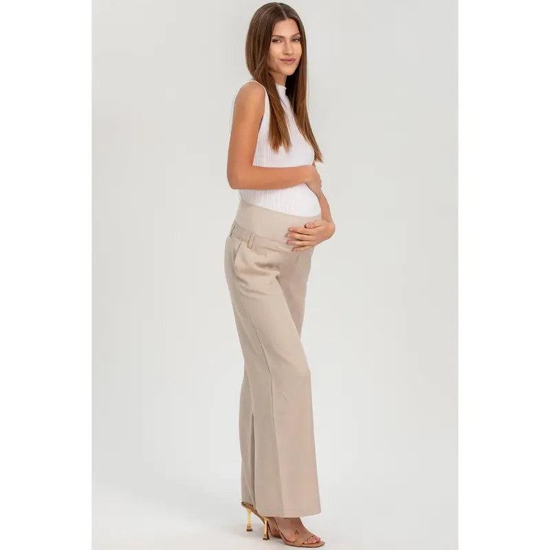WARREN - Pantaloni Premaman a Gamba Larga Ice Beige