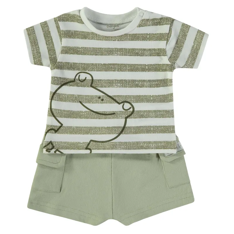 Wonderlife - Completo 2 Pezzi Maglietta + Pantaloni Corti Kaki Righe 160046