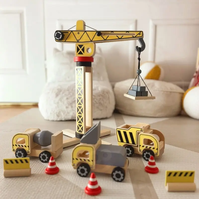 Wooden Construction Site With Vehicles - Montessori Toys