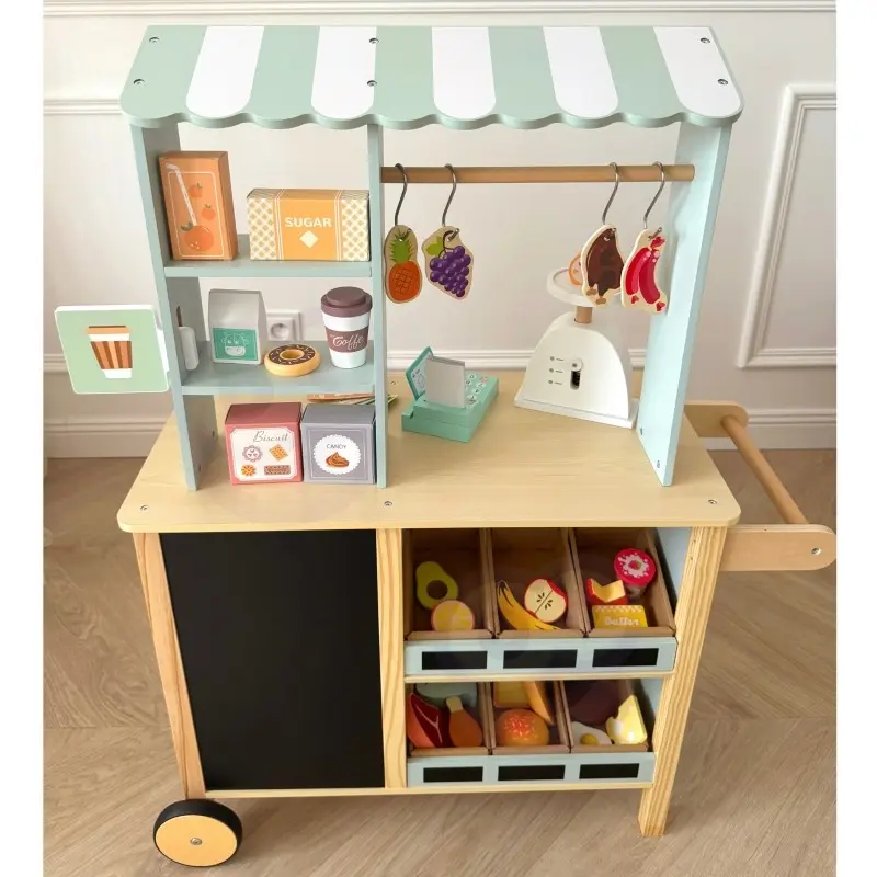 Wooden Food Truck Stand - 73 pcs - Montessori Toys