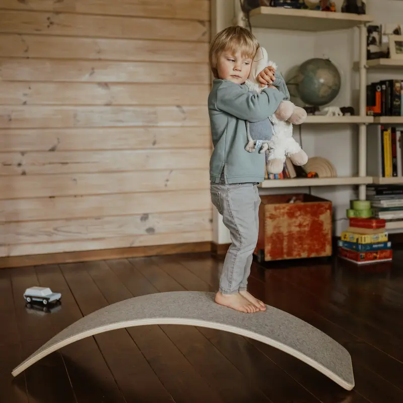 Wooden Montessori Balance Board with Soft Grey Felt