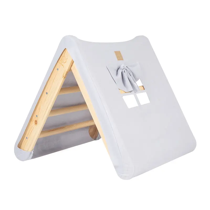 Wooden Pikler Natural Wood - with a Blue-Grey Cover