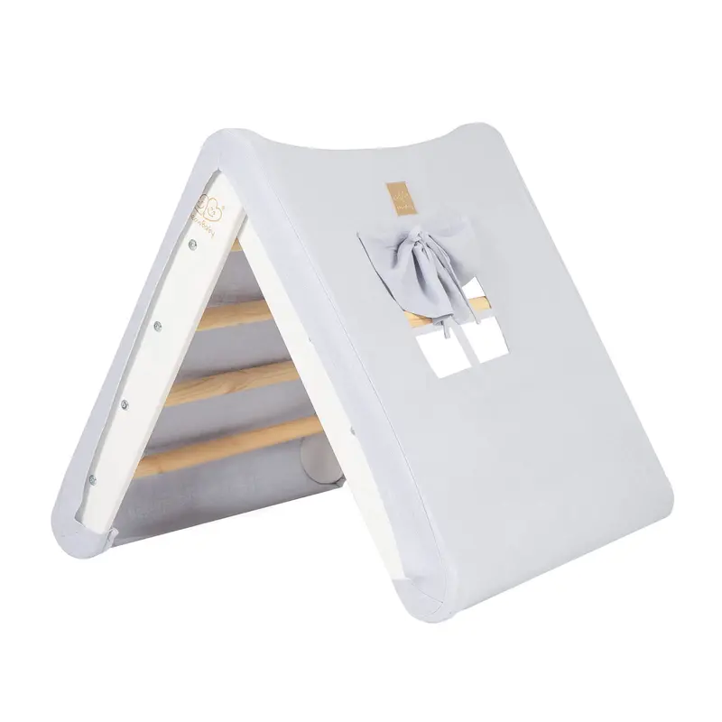 Wooden Pikler White - with a Blue-Grey Cover