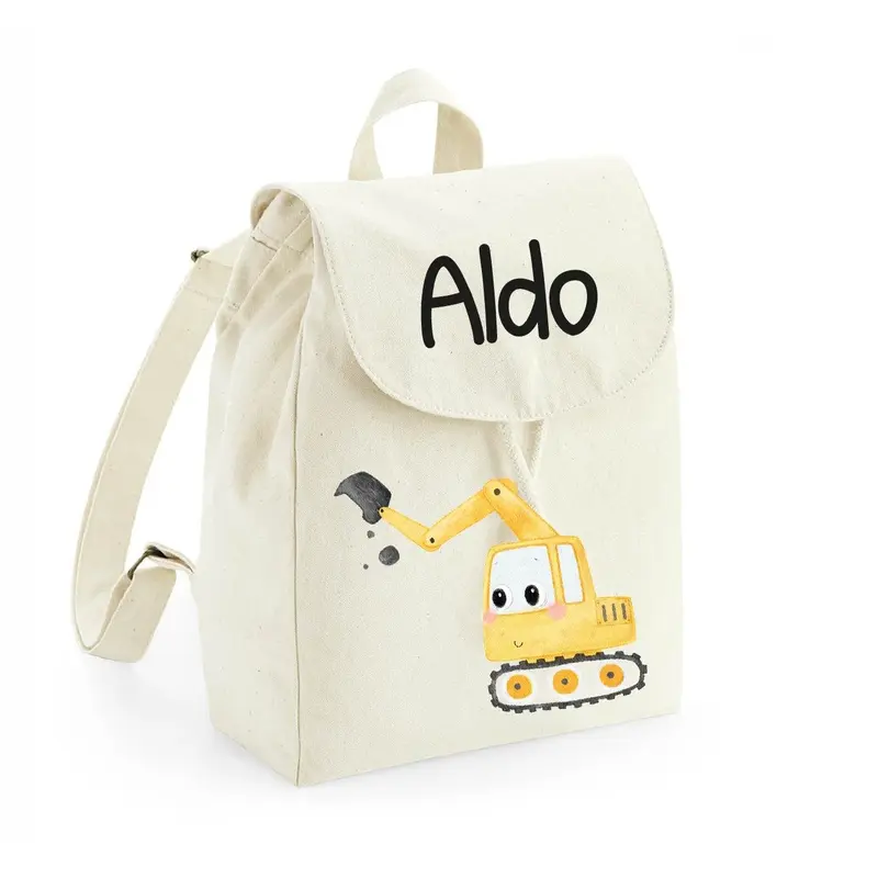 Zaino Asilo Bambino Personalizzato – Mini Zainetto con Nome Escavatore