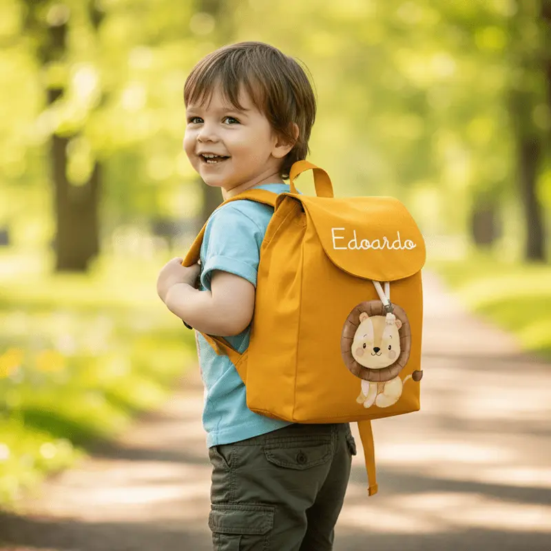 Zaino Asilo Bambino Personalizzato – Mini Zainetto con Nome  Leone Cucciolo