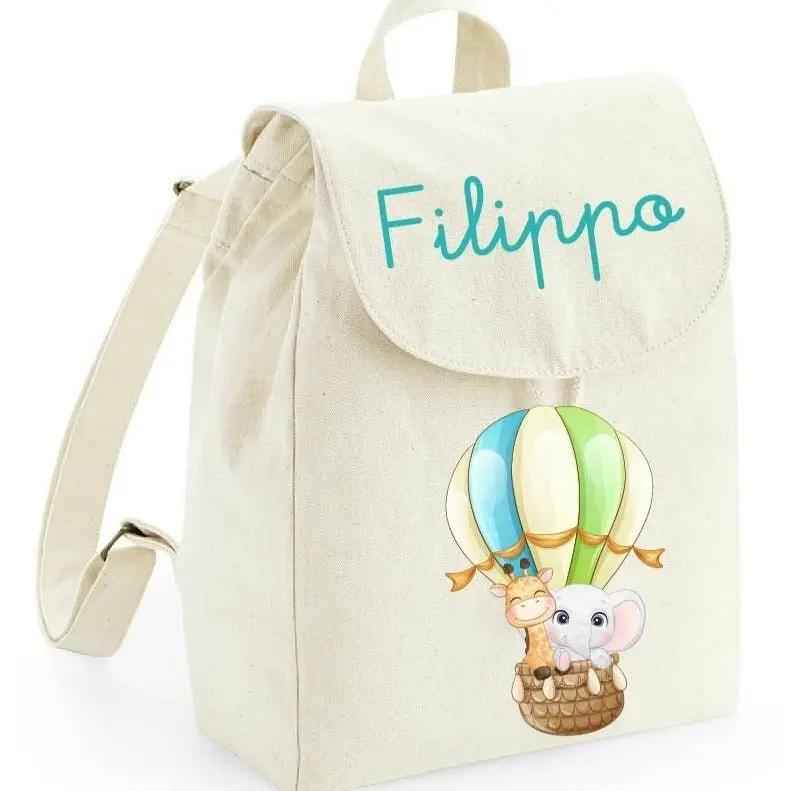 Zaino Asilo Bambino Personalizzato – Mini Zainetto con Nome Mongolfiera