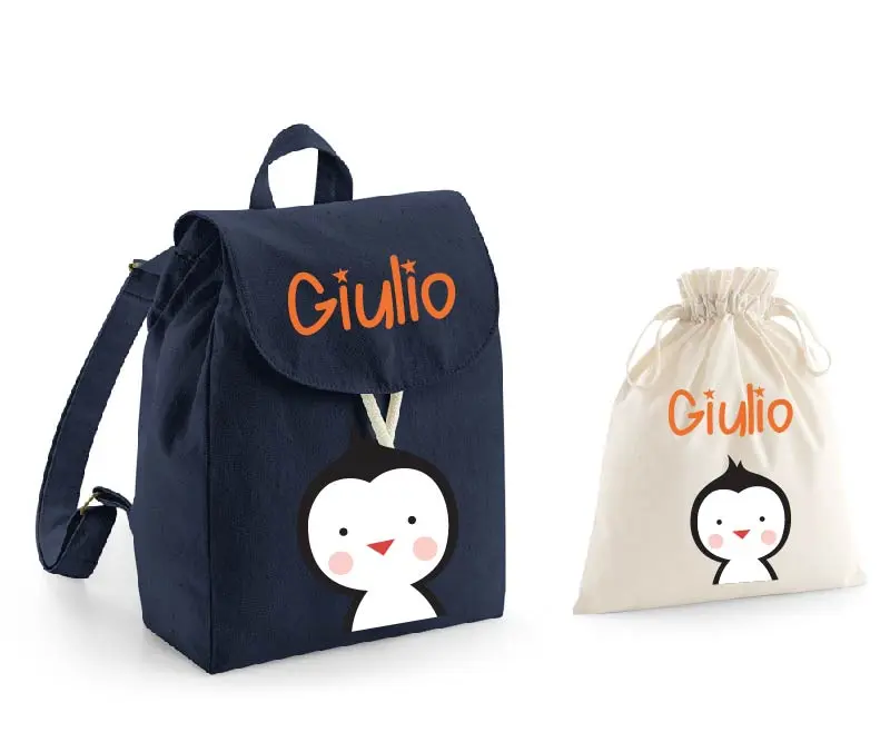 Zaino Asilo Bambino Personalizzato – Mini Zainetto con Nome  Pinguino e sacchetto cambi