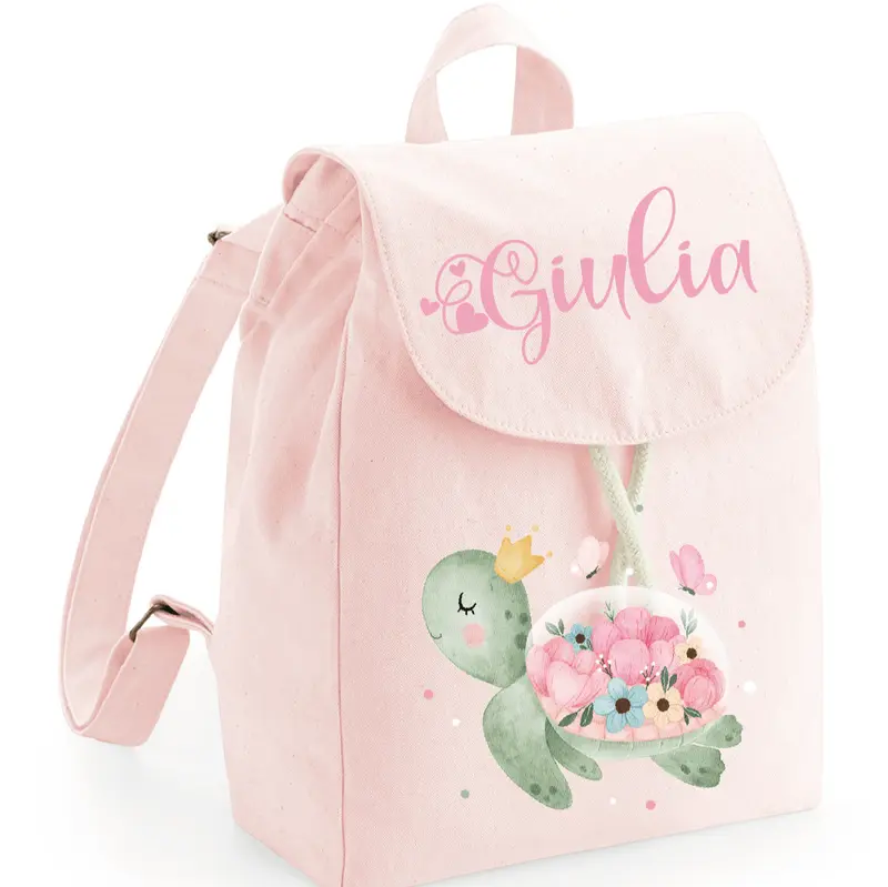 Zaino Asilo Bambino Personalizzato – Mini Zainetto con Nome  Tartaruga Fiori