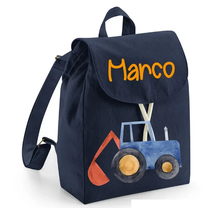 Zaino Asilo Bambino Personalizzato – Mini Zainetto con Nome Trattore/Ruspa