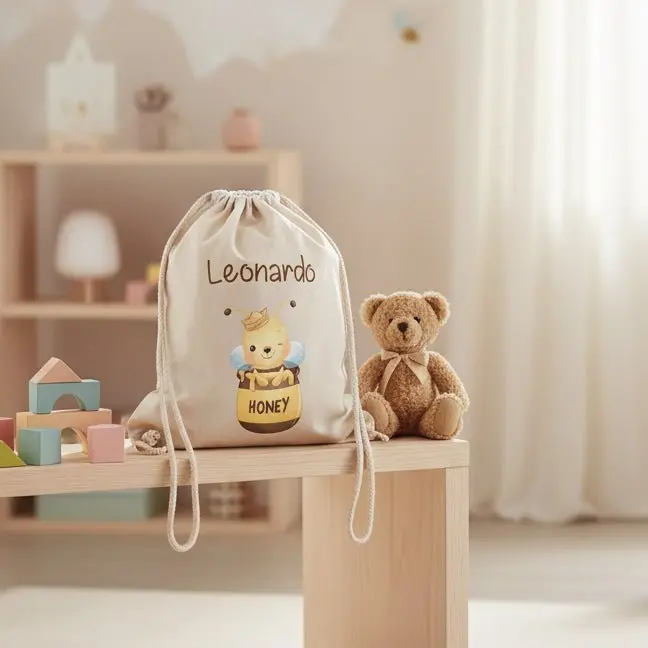 Zaino Sacca Asilo Personalizzato – Bambino con Nome Ape Honey