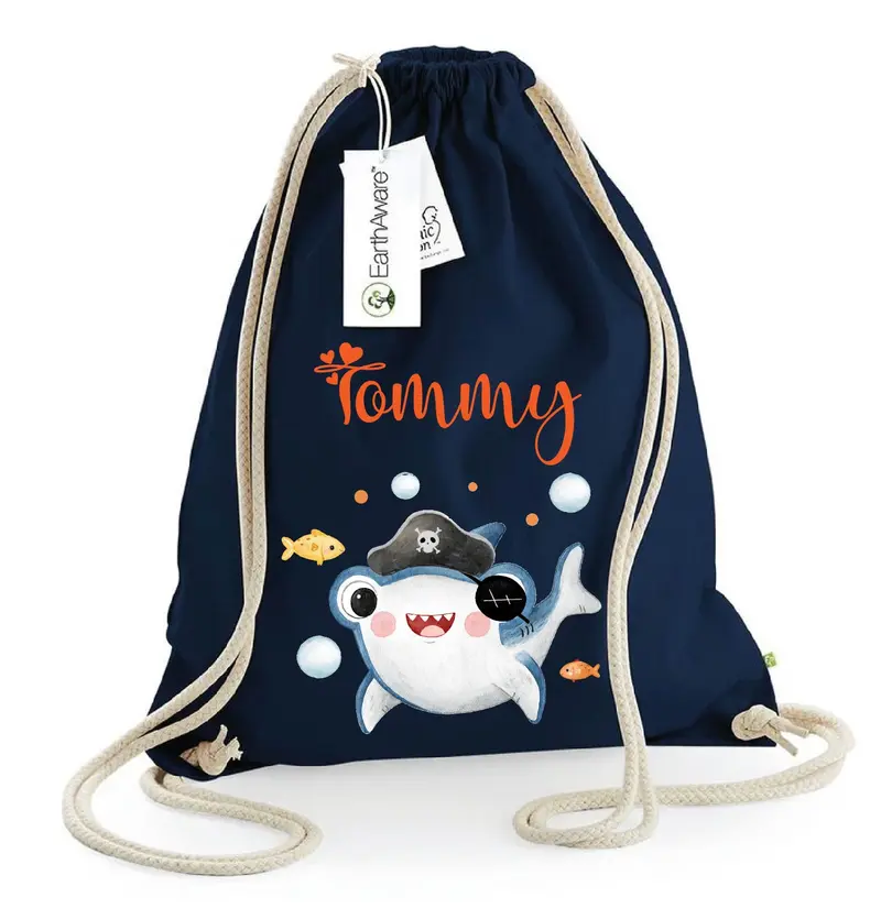 Zaino Sacca Asilo Personalizzato – Bambino con Nome Baby Shark